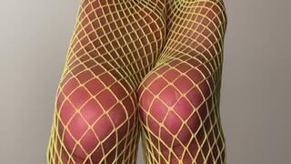 French Pedicure in Neon Green Fishnets