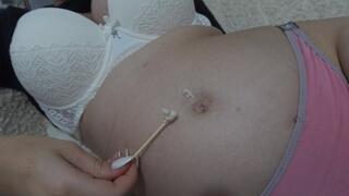 Giantess Stepsister plays with her belly button and then thinks Tiny stepbrother can help her clean her belly button better, so Giantess stepsister uses tiny stepbrother's help