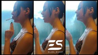 Smoking side profile face and neck view