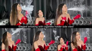 Elegant smoking with cigarette holder side view!