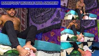 Licking and worshipping the feet of muscular guy Andrew. He had very sweaty feet.