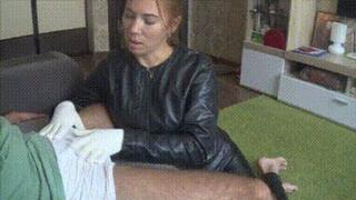 Sensitive handjob in white gloves coc