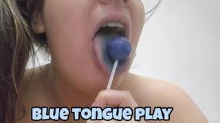 Chubby Girl Licking Blue Lollipop – Tongue Turns Blue & Playful Tease Close-Up