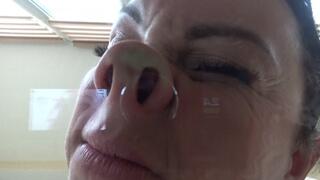 a crushed face on the glass