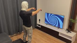 Masked Robber breaks in and he is mesmerized under control by the Master to obey and ejaculate