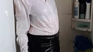 Getting soaking wet in my white blouse