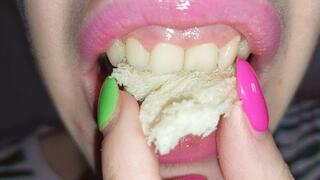 chewing and eating bread -