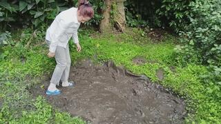 Muddy shoes, jeans and socks ripping