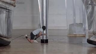 Cruel giantess in high heels foot dominate a defenseless tiny man