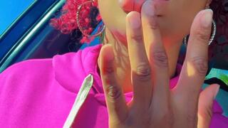 Midday Reset — The Goddess Refreshes Her Lips with Intention