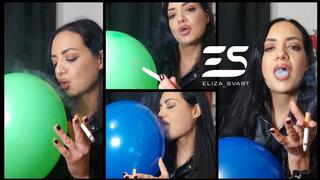 Smoking and popping balloons in a leather jacket