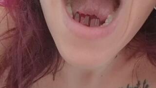 Tiny jelly bear invaded by saliva and swallowed