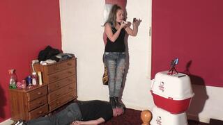 Sophie Applying Her Lip Gloss & Lip Stick Whilst Standing On Her Slaves Head In Boots (4K)