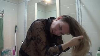 Washing long hair with a lot foam