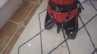 Black and red latex bunny girl