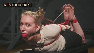 Katrina - The Secretary in Tight Hogtie with Red Ropes and Huge BallGag (FULL HD MP4)