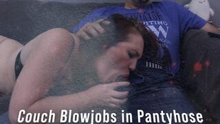 Evangeline gives Pantyhose Blowjobs on the Couch 2