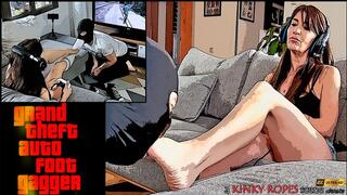GRAND THEFT AUTO GAGGER by BONDAGE KINK gamer girl ignores a GTAV mob while he worships her feet (4K)