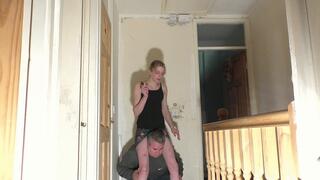 Chelsea Shoulder Ride On The Landing In a Skirt Whilst Smoking A Cigarette (4K)