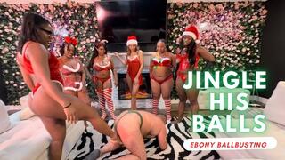 Jingle His Balls - Ebony Ballbusting Female Group Domination Christmas Edition