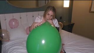 Green Balloon Blow-to-Pop (B2P) in Silk Robe & Lingerie
