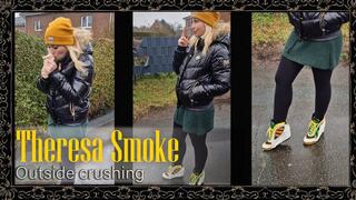 Rare Outdoor Smoking Domination – Theresa Smoke crushes a cigarette in Adidas x Jeremy Scott high heels