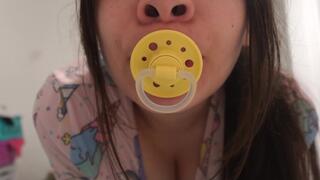 My Stepsister sucking pacifier in the bathroom and masturbating to orgasm in a pajamas, she loves the pacifier very much