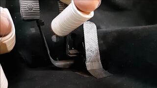 Driving VW white high heels