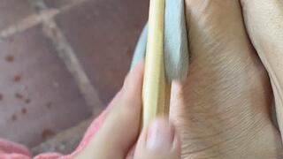 Milah cleaning and taking care of her divine foot soles