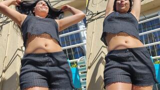 Hairy girlfriend skin routine at the sun