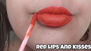 Painting My Lips Bright Red & Blowing Kisses to the Camera Close-Up