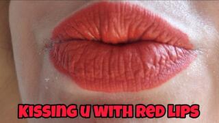 Big Red Lips Blowing Kisses Close-Up – Retouching Lipstick & Teasing You Non-Stop