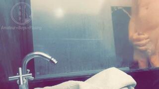 Amateur pale white skin redhead guy caught showering and peeing in the bathtub