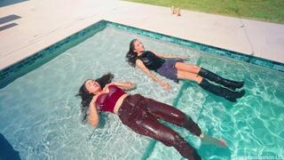 Alexandra and Carla Pushed in the Pool