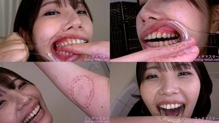 Haruna Kawai - A cute girl bites a man's finger with all her might while exposing her back teeth with a hook at the corner of her mouth & bites his inner arm very hard