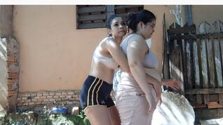 "Futile Struggle: She Tries to Carry Me and Can't"