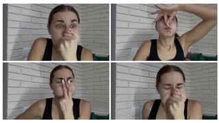 Puffing out cheeks, pinching nose, holding breath (custom video)