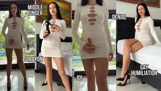 Strapon, gay humiliation, JOI, middle finger, denial