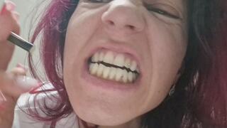 I smoke, showing my teeth that haven't been brushed for four days (FHD)