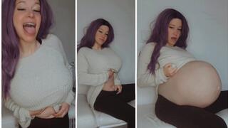 Vore in wool sweater , big belly suprise