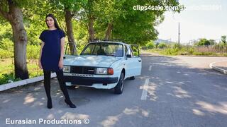 85 - Jessy Skoda drivinging in stockings & heels