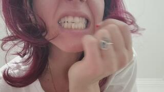 I smoke, showing my teeth that haven't been brushed for five days