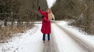 Sandals on ice, slippery strappy sandals, flip flops on ice, girl on high heels on ice, sliding high heels
