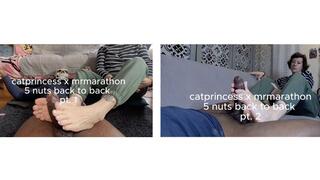 Made him nut 5x back to back, Cat Princess drains MrMarathon, light blue pedi toejob footjob, facing Cats face soles pov