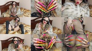 Worship my extremely long neon stiletto nails, my lynx fur coat, my leather thigh-high boots, Satan and the royal demons