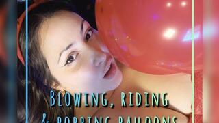 Girl in sexy lingerie blows up balloons and rides them until they pop, showing you her gorgeous body