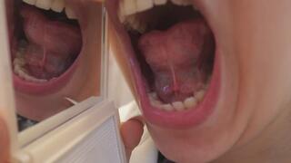 My Stepsister uses a mirror to create a tongue fetish so she can show her tongue from multiple positions