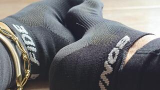 Feet JOI at my highly arched feet wearing black ankle BONAFIDE socks