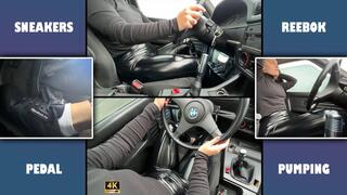 Latex Girl in Reebok Sneakers Hard Rip a BMW E30 4K - Pedal Pumping - Driving - Girl Driver - Nylon Clothing - Foot Fetish - Retro Car - Foot Worship - Latex Pants - Learning to Drive - Revving - Manual Transmission - Gear Shifting