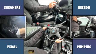 Latex Girl in Reebok Sneakers Hard Rip a BMW E30 1080 - Pedal Pumping - Driving - Girl Driver - Nylon Clothing - Foot Fetish - Retro Car - Foot Worship - Latex Pants - Learning to Drive - Revving - Manual Transmission - Gear Shifting